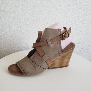 #Miz Mooz Womens Kipling Sandals Wedge Heel Slingback Taupe Leather